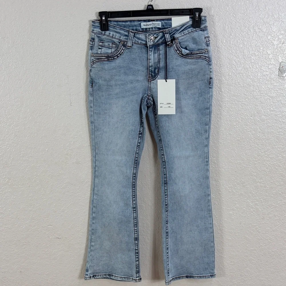 Telepatia Heart Embroidered Light Blue Bootcut Jeans,Size 11/30 - Picture 8 of 17